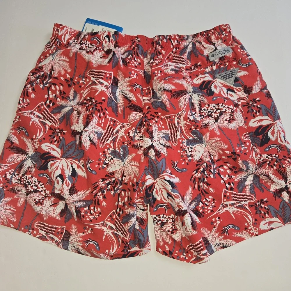 Columbia PFG Mens Medium Red Tropical Palm Marlin Swim Trunks Shorts UPF 50 New